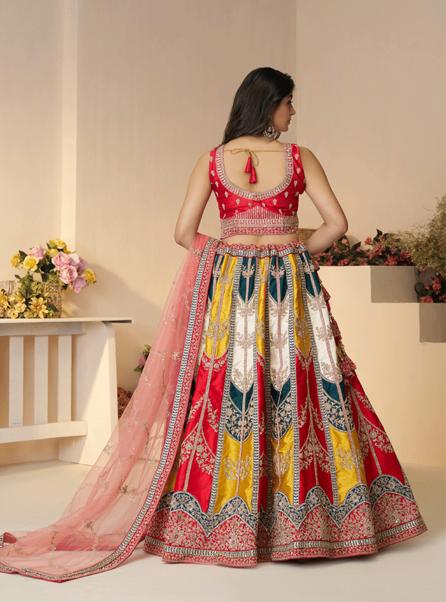 Multicolor Embroidered Sequins Silk Lehenga Choli