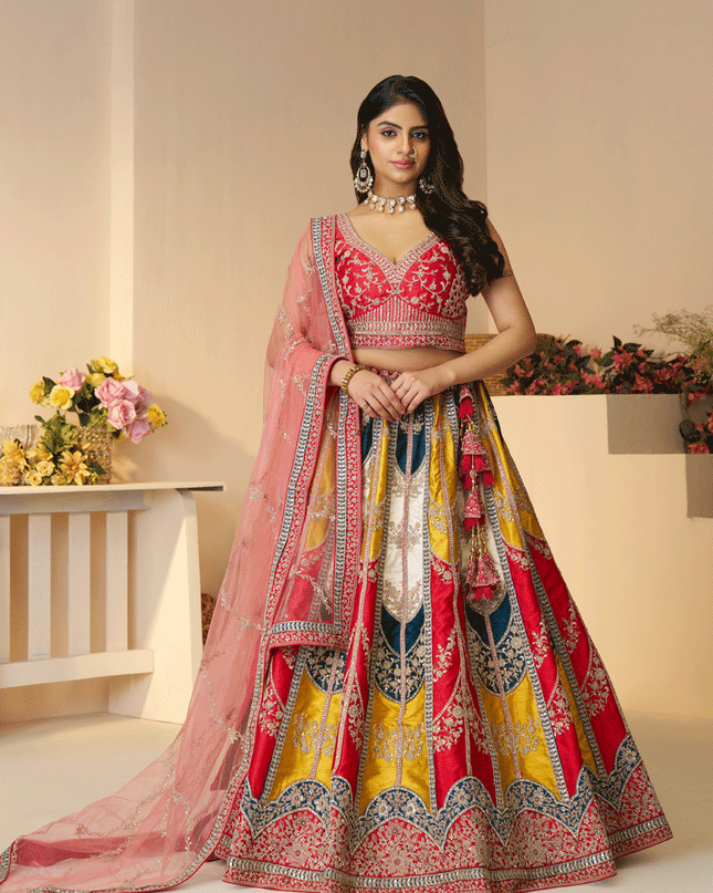 Multicolor Embroidered Sequins Silk Lehenga Choli