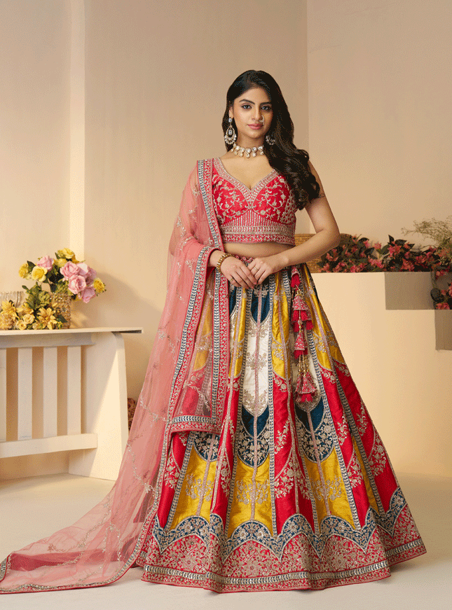 Multicolor Embroidered Sequins Silk Lehenga Choli