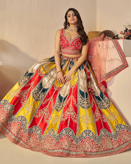 Multicolor Embroidered Sequins Silk Lehenga Choli