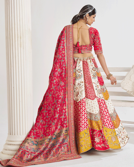 White Banarasi Silk Bridal Wear Embroidered Heavy Lehenga Choli