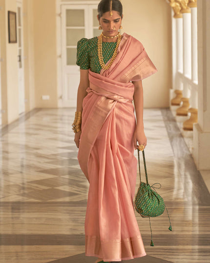 Blush Pink Organza Woven Party Wear Saree