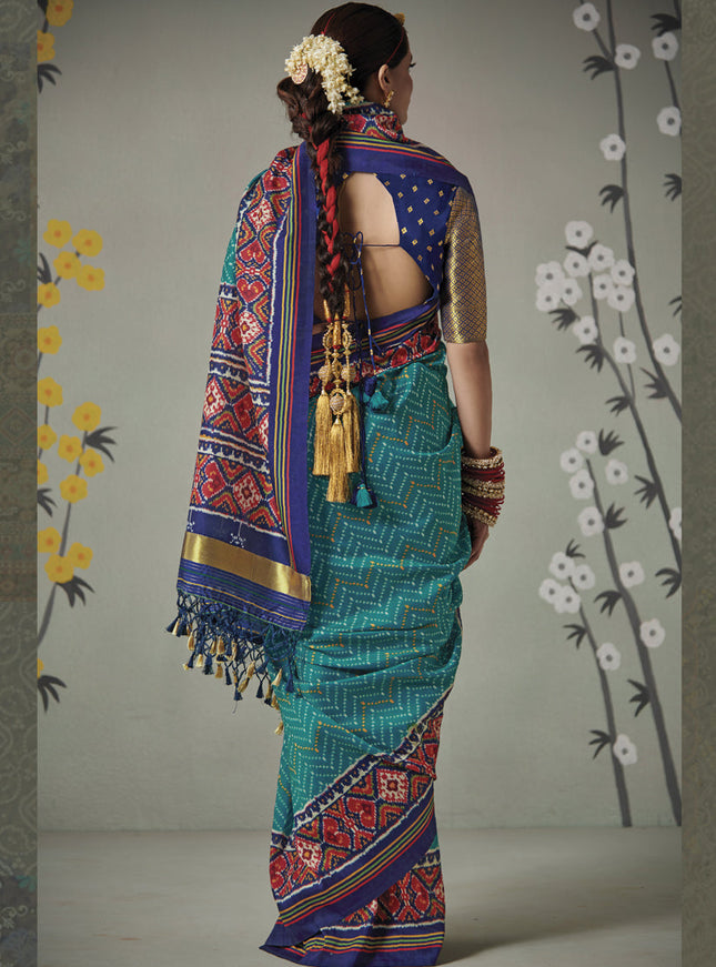 Firozi Patola Silk Party Wear Saree