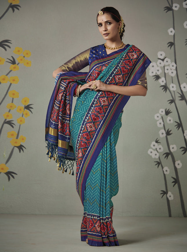 Firozi Patola Silk Party Wear Saree