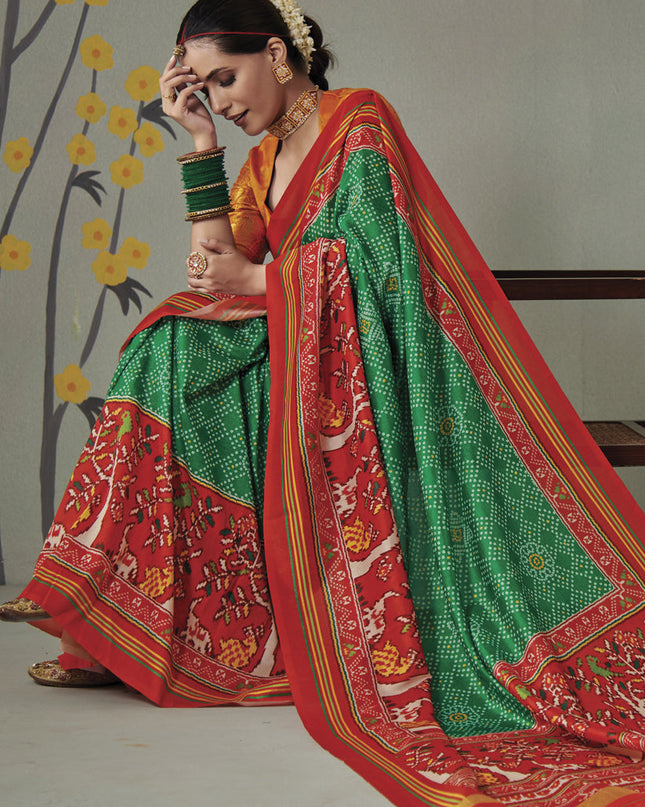 Emerald Green Patola Silk Party Wear Saree
