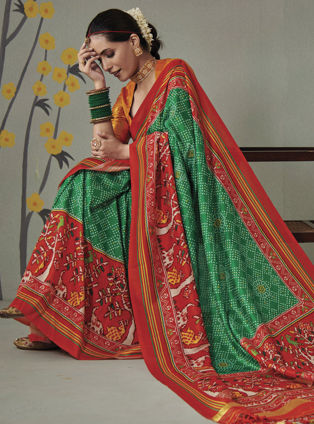Emerald Green Patola Silk Party Wear Saree