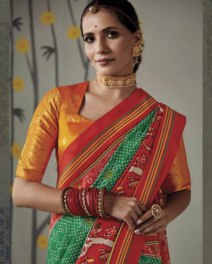 Emerald Green Patola Silk Party Wear Saree