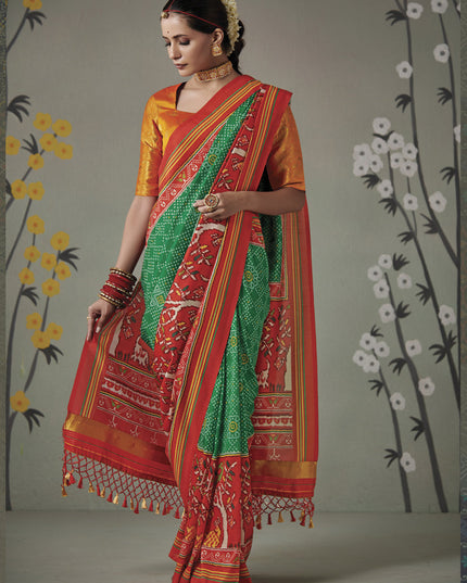 Emerald Green Patola Silk Party Wear Saree