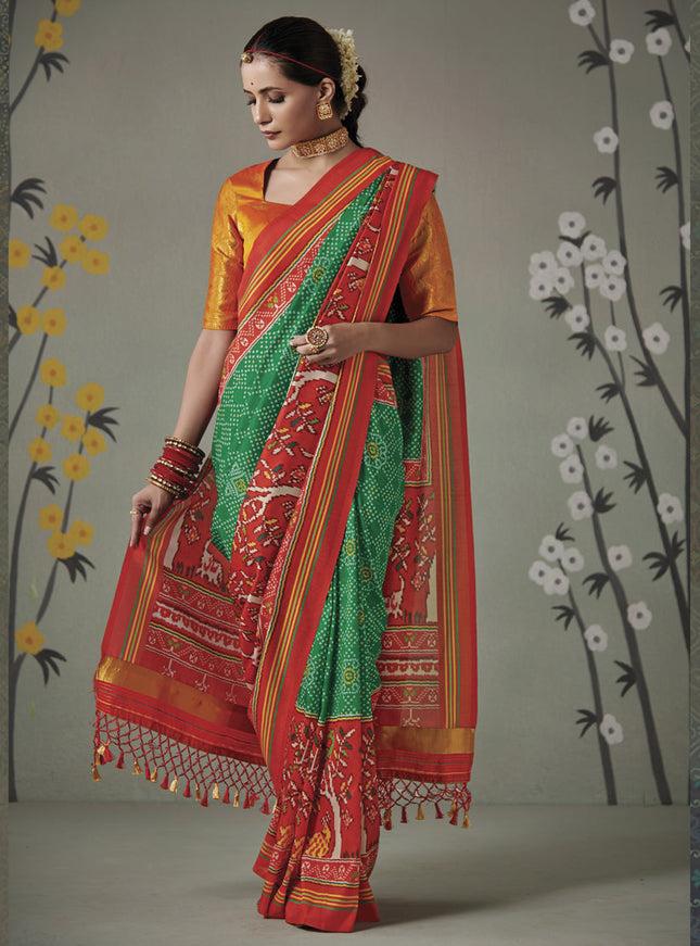 Emerald Green Patola Silk Party Wear Saree