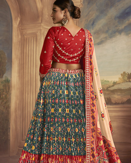 Teal Green Flared Gaji Silk Lehenga Choli for Ceremonial