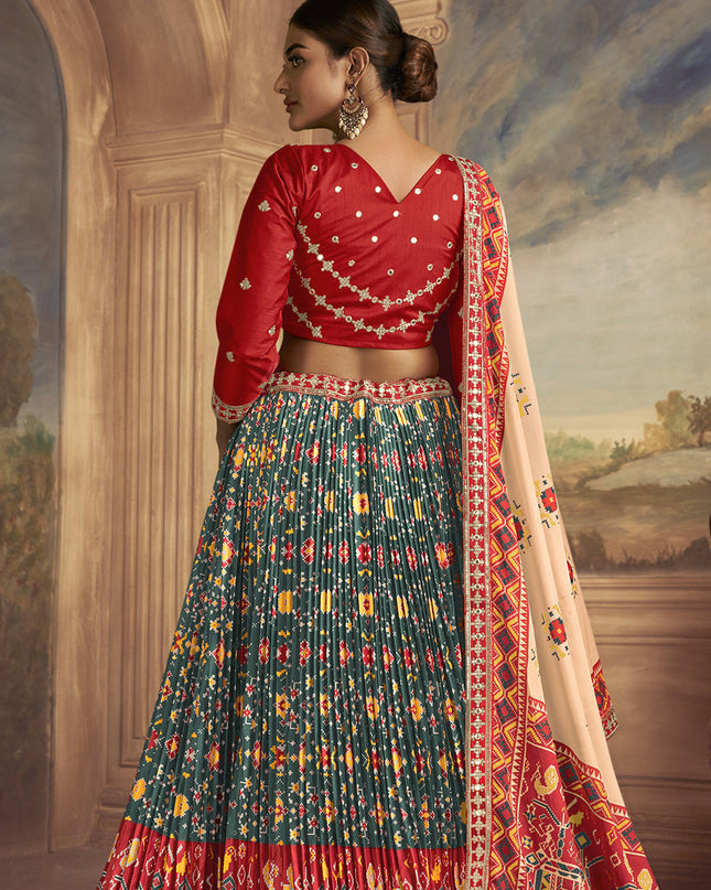 Teal Green Flared Gaji Silk Lehenga Choli for Ceremonial