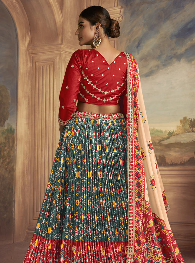 Teal Green Flared Gaji Silk Lehenga Choli for Ceremonial