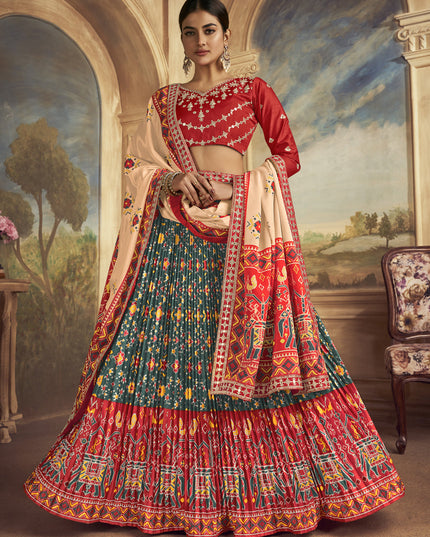 Teal Green Flared Gaji Silk Lehenga Choli for Ceremonial