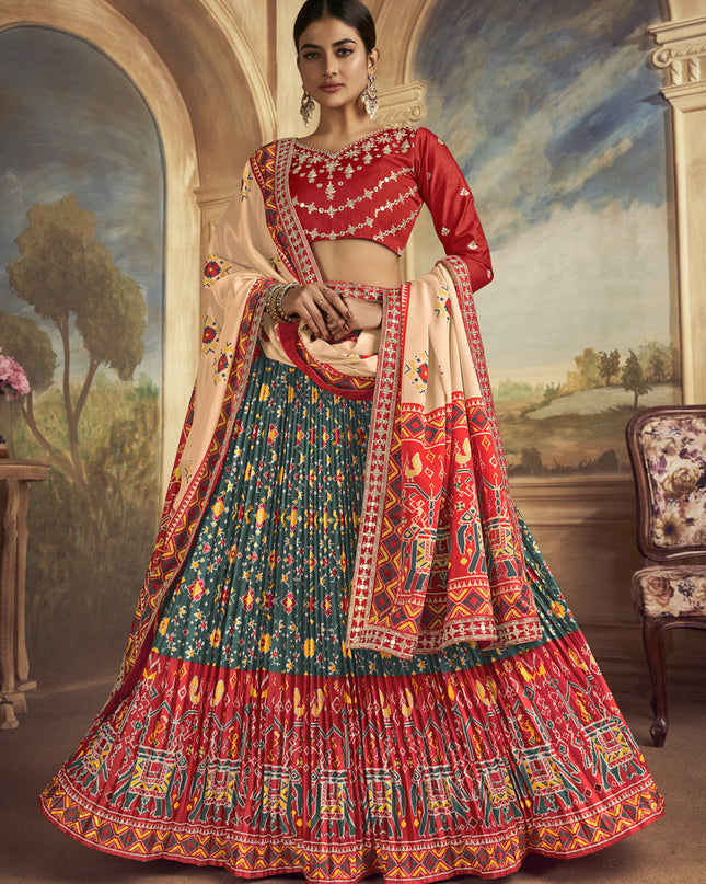 Teal Green Flared Gaji Silk Lehenga Choli for Ceremonial