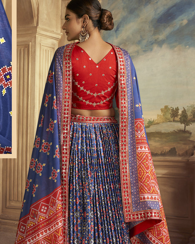 Royal Blue Flared Gaji Silk Lehenga Choli for Ceremonial