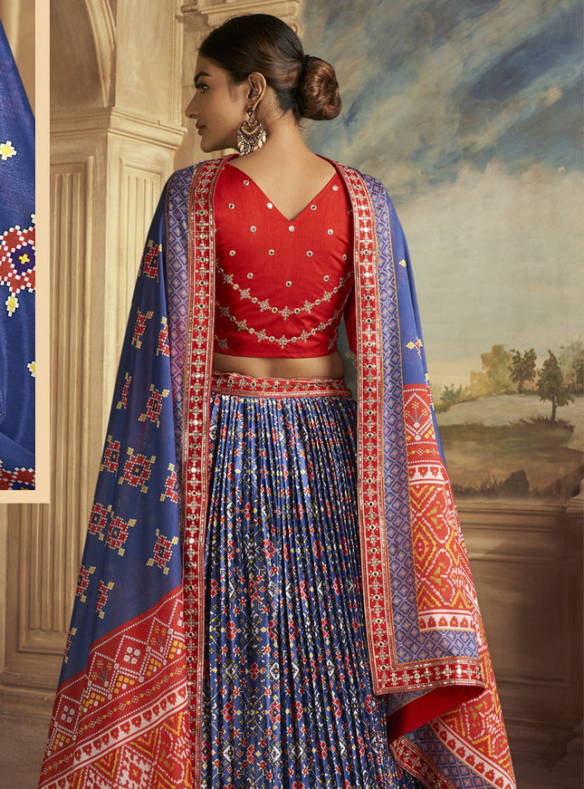 Royal Blue Flared Gaji Silk Lehenga Choli for Ceremonial