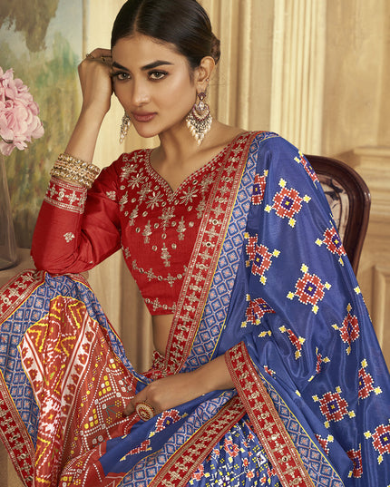 Royal Blue Flared Gaji Silk Lehenga Choli for Ceremonial