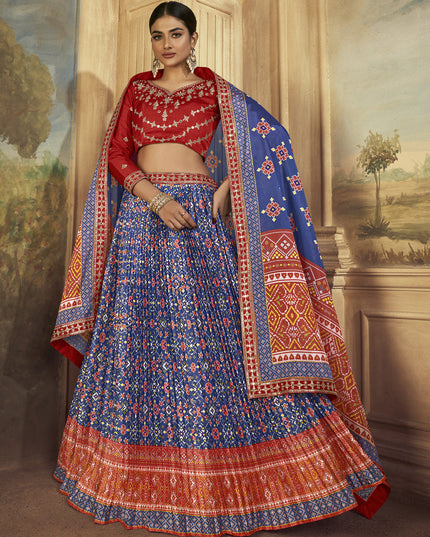 Royal Blue Flared Gaji Silk Lehenga Choli for Ceremonial