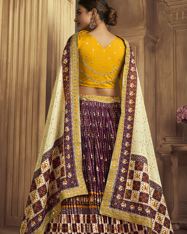 Burgundy Flared Gaji Silk Lehenga Choli for Ceremonial