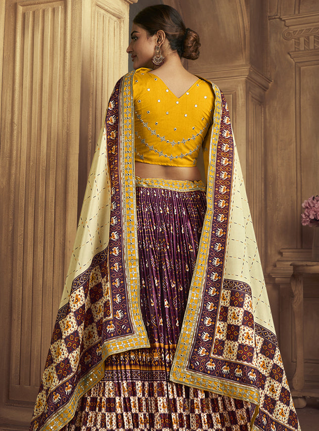 Burgundy Flared Gaji Silk Lehenga Choli for Ceremonial