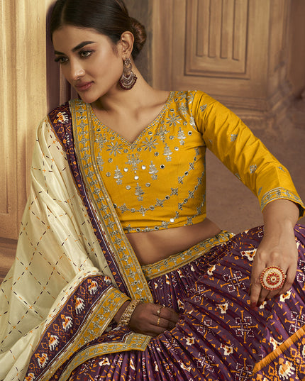 Burgundy Flared Gaji Silk Lehenga Choli for Ceremonial