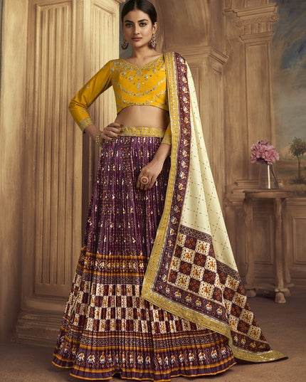 Burgundy Flared Gaji Silk Lehenga Choli for Ceremonial