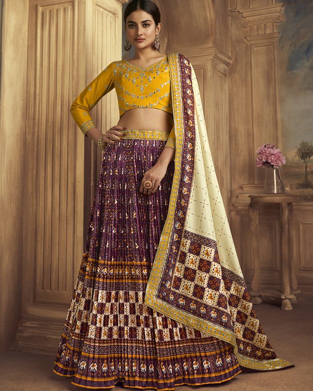 Burgundy Flared Gaji Silk Lehenga Choli for Ceremonial