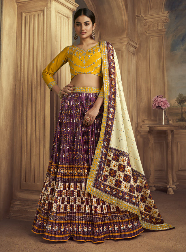 Burgundy Flared Gaji Silk Lehenga Choli for Ceremonial