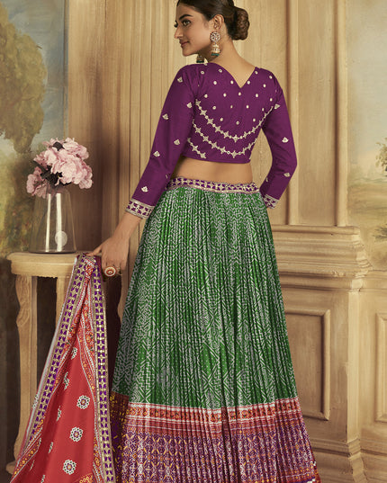 Kelly Green Flared Gaji Silk Lehenga Choli for Ceremonial