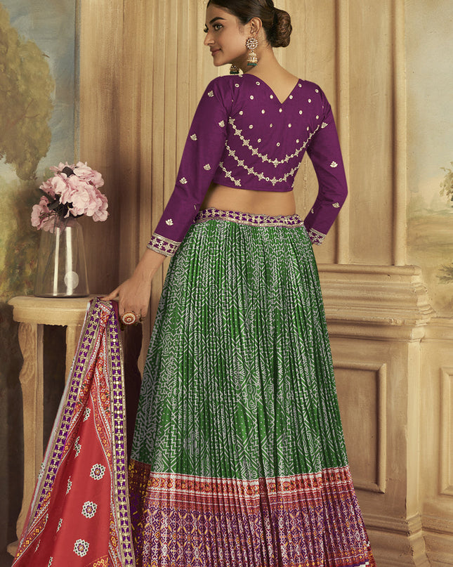 Kelly Green Flared Gaji Silk Lehenga Choli for Ceremonial
