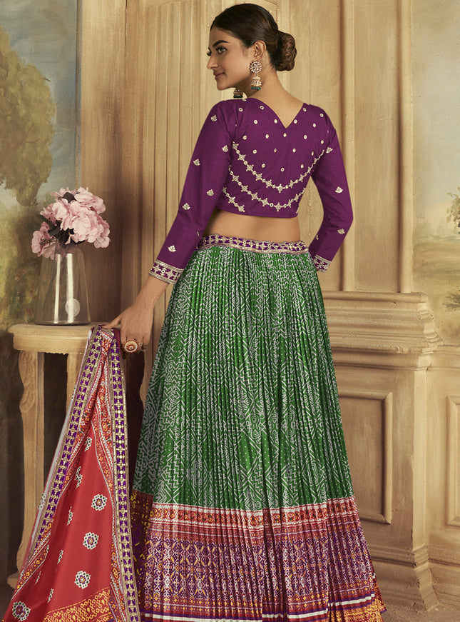 Kelly Green Flared Gaji Silk Lehenga Choli for Ceremonial