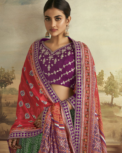 Kelly Green Flared Gaji Silk Lehenga Choli for Ceremonial