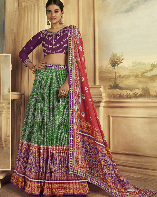 Kelly Green Flared Gaji Silk Lehenga Choli for Ceremonial