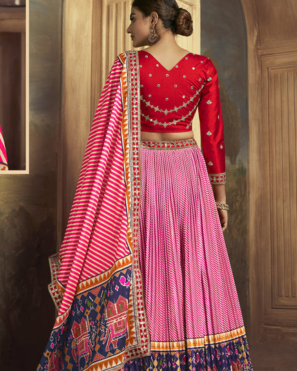 Cherry Pink Flared Gaji Silk Lehenga Choli for Ceremonial