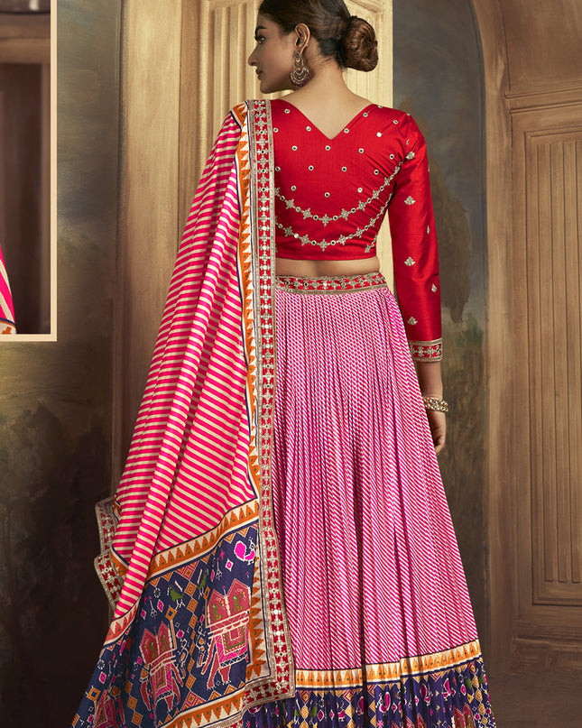 Cherry Pink Flared Gaji Silk Lehenga Choli for Ceremonial