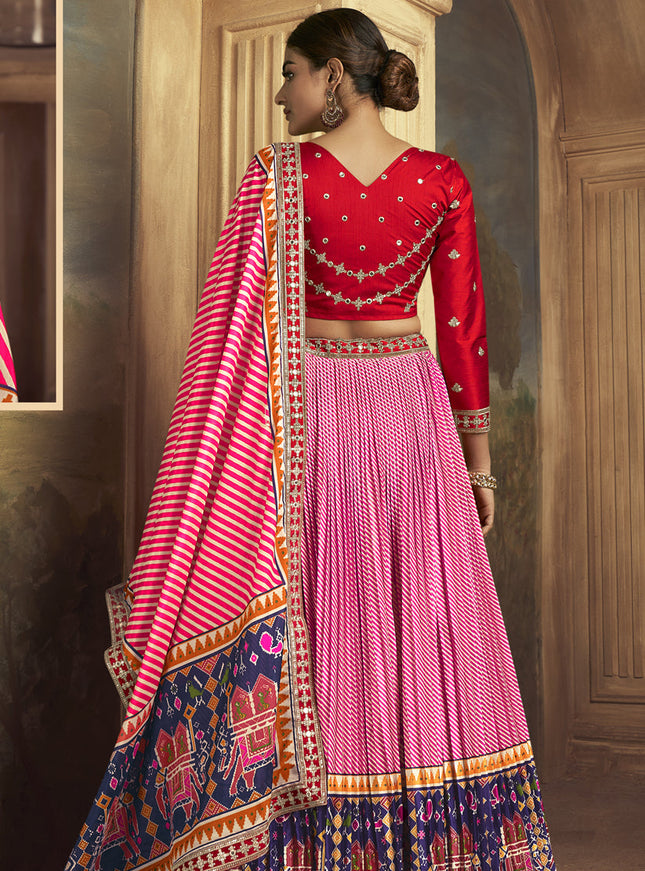 Cherry Pink Flared Gaji Silk Lehenga Choli for Ceremonial