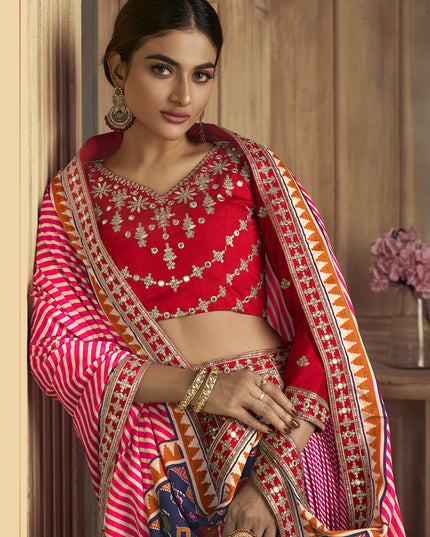 Cherry Pink Flared Gaji Silk Lehenga Choli for Ceremonial