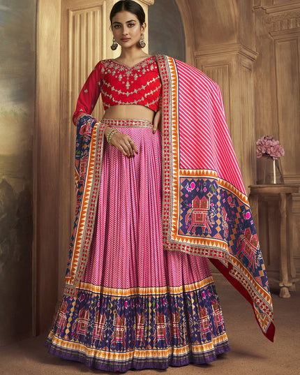Cherry Pink Flared Gaji Silk Lehenga Choli for Ceremonial
