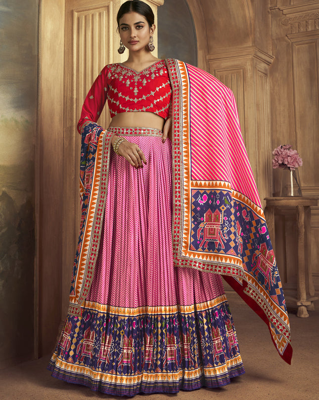 Cherry Pink Flared Gaji Silk Lehenga Choli for Ceremonial