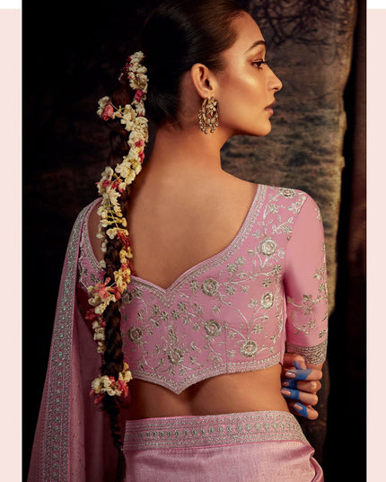 Grey and Pink Heavy Designer Saree