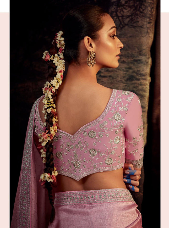 Grey and Pink Heavy Designer Saree