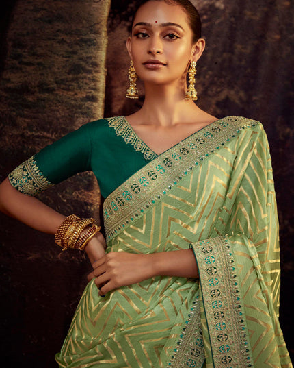 Lime Green Heavy Designer Saree
