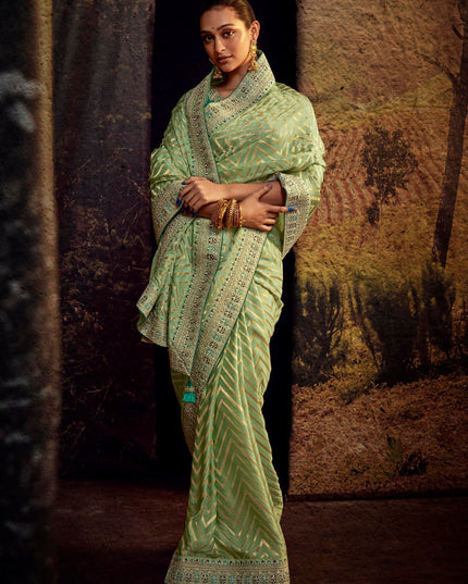 Lime Green Heavy Designer Saree