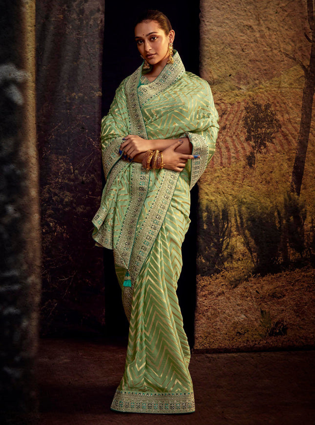 Lime Green Heavy Designer Saree