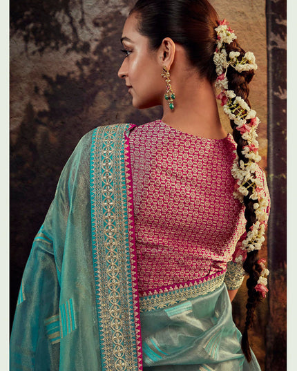 Sky Blue Heavy Designer Saree