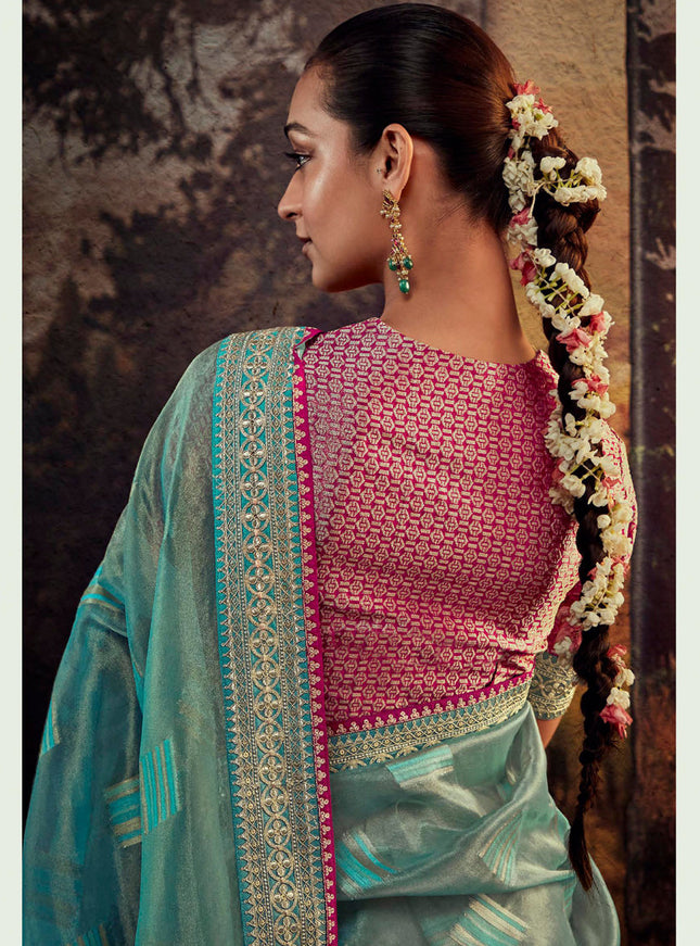 Sky Blue Heavy Designer Saree