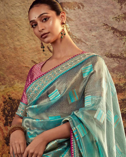 Sky Blue Heavy Designer Saree