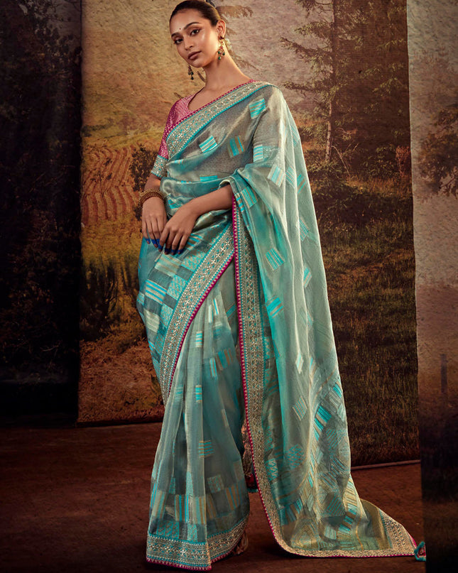 Sky Blue Heavy Designer Saree