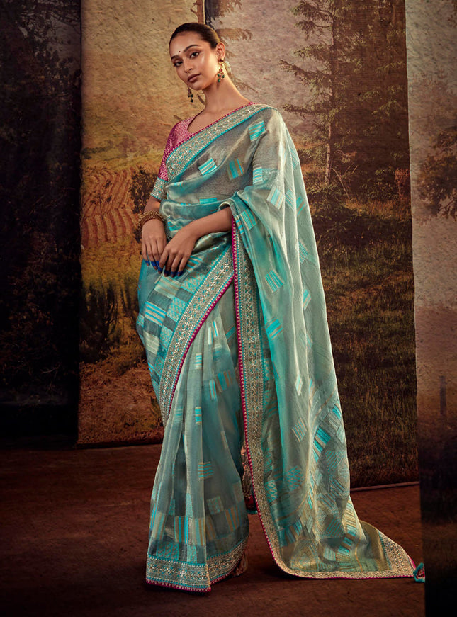 Sky Blue Heavy Designer Saree