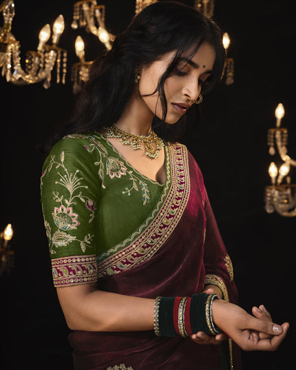 Garnet Brown Embroidered Designer Saree
